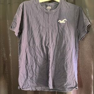 Hollister Men's Navy Blue Crew Neck Tee with White Logo